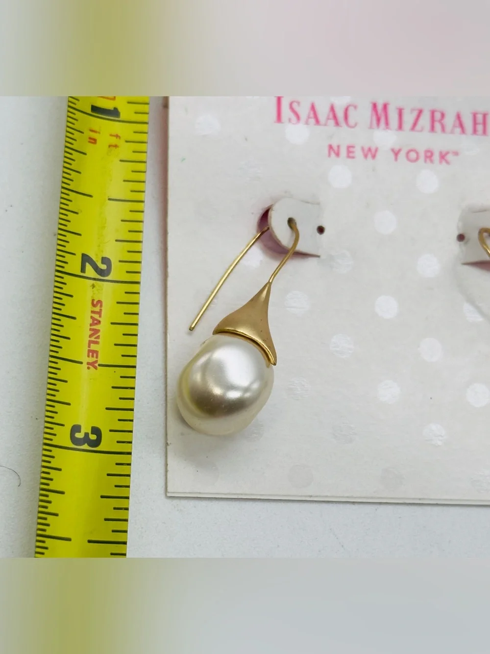 Issac Mizrahi Gold Tone Faux Pearl Drop Earrings Hook Delicate NWT